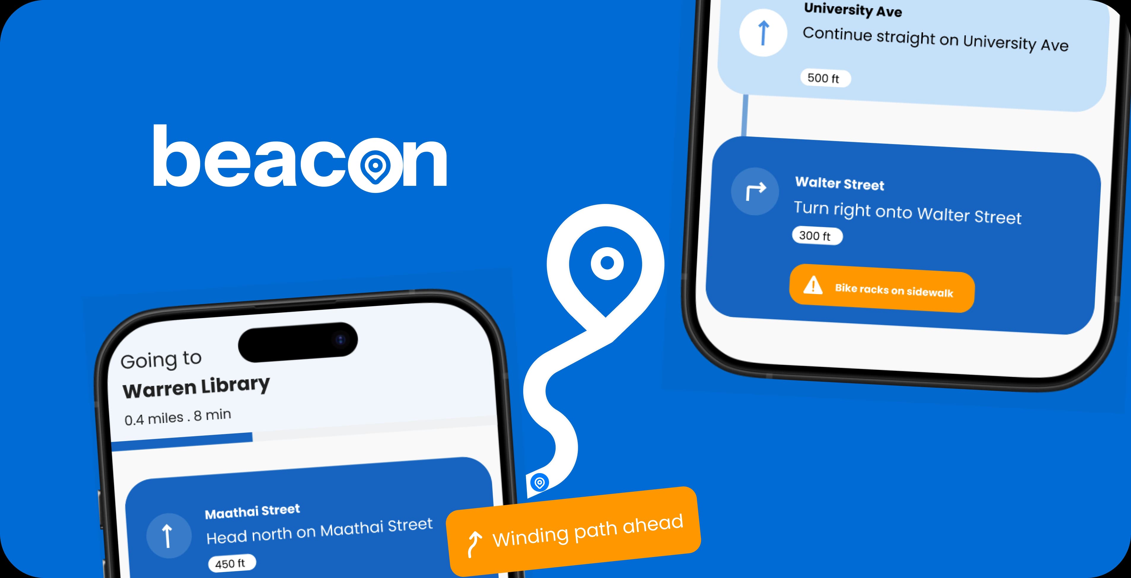 Beacon hero showing the navigation interface and smart-glasses companion concept