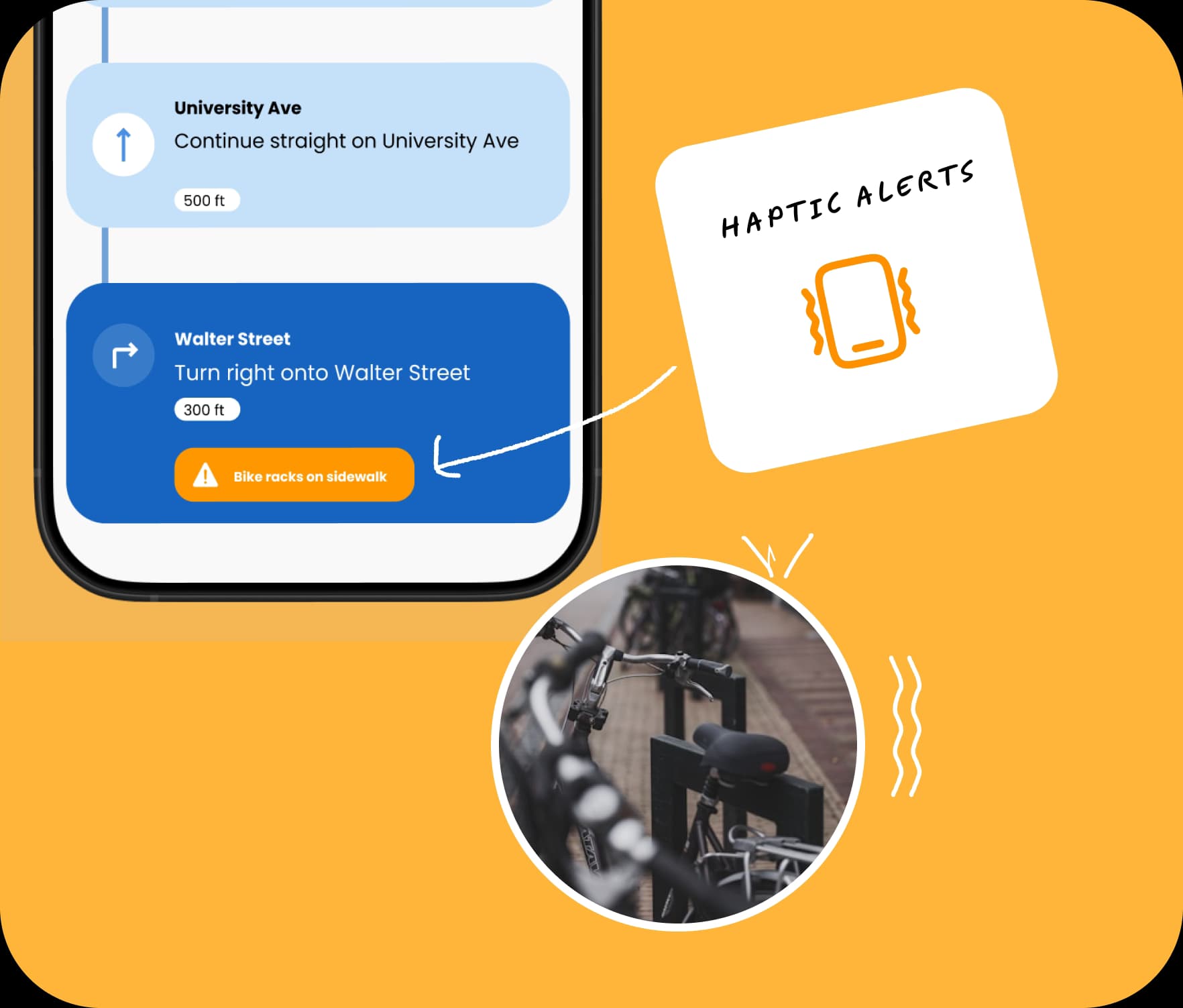 Beacon haptic feedback and obstacle alert feature visual