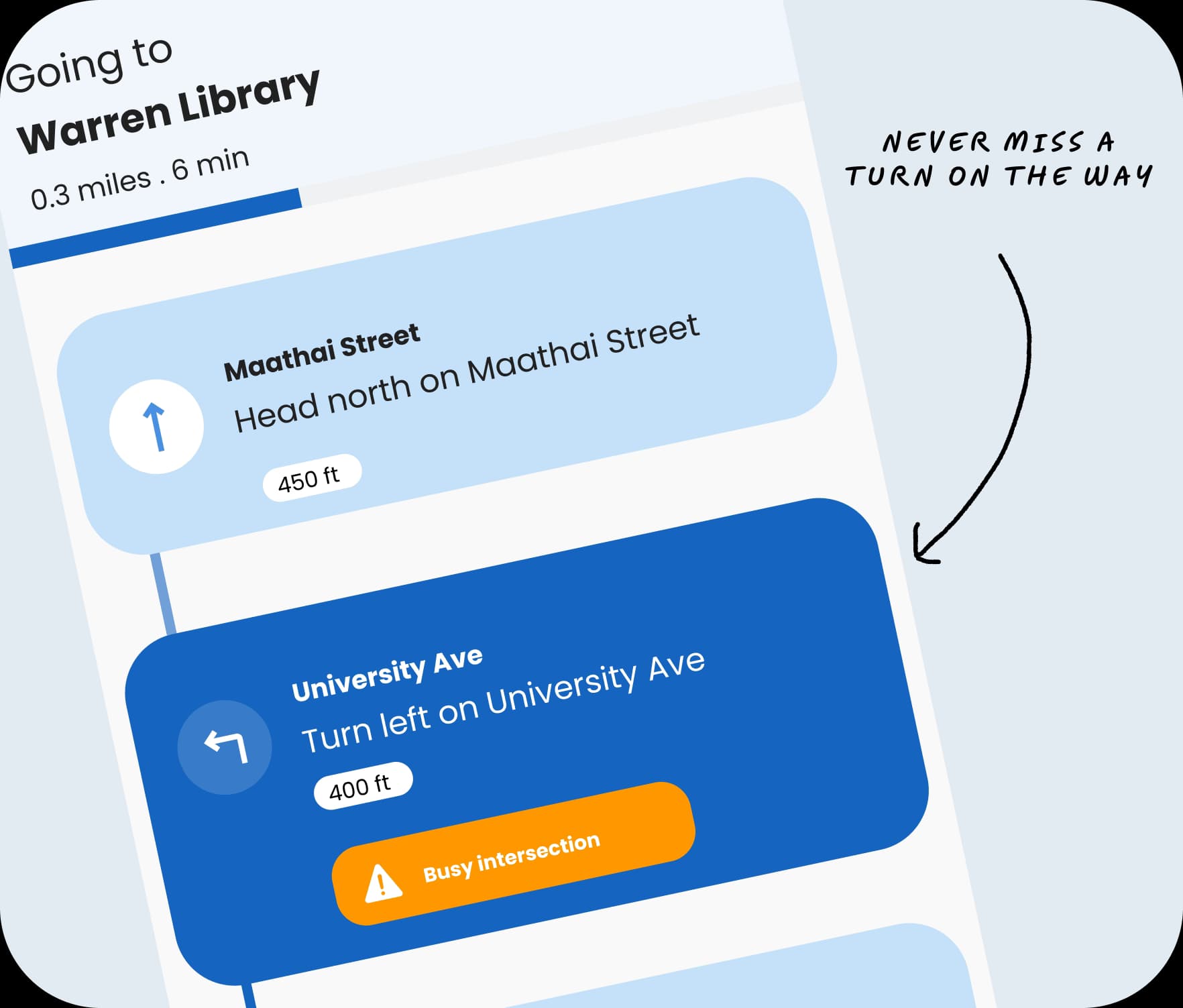 Beacon turn-by-turn direction feature visual