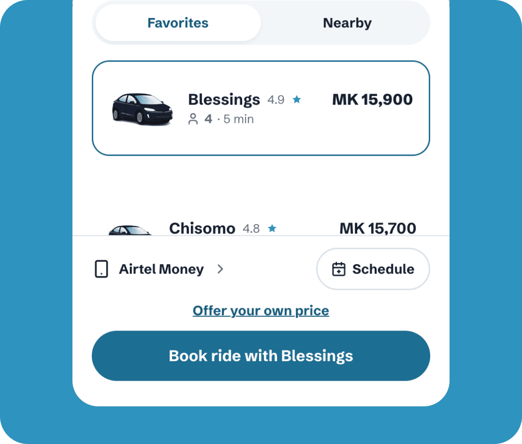 Swift pick-driver screen showing nearby drivers and fares